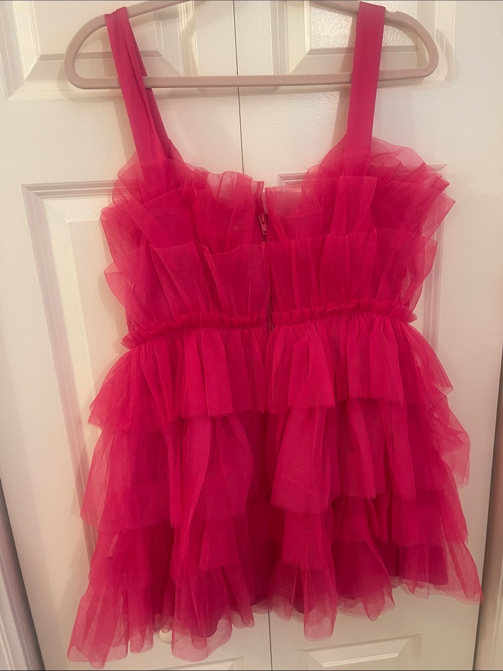 Storia Hot Pink Tiered Tulle Mini Dress - Picture 2 of 3
